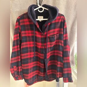 American Eagle Red and Blue Plaid Hooded Shirt, size Medium